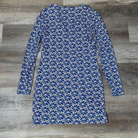 Diane von Furstenberg Blue White Print Stretch Long Sleeve Mini Dress Size 4 - Picture 4 of 7